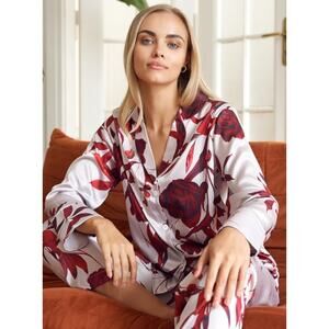 Golden hour Satin Red Flora Pajamas